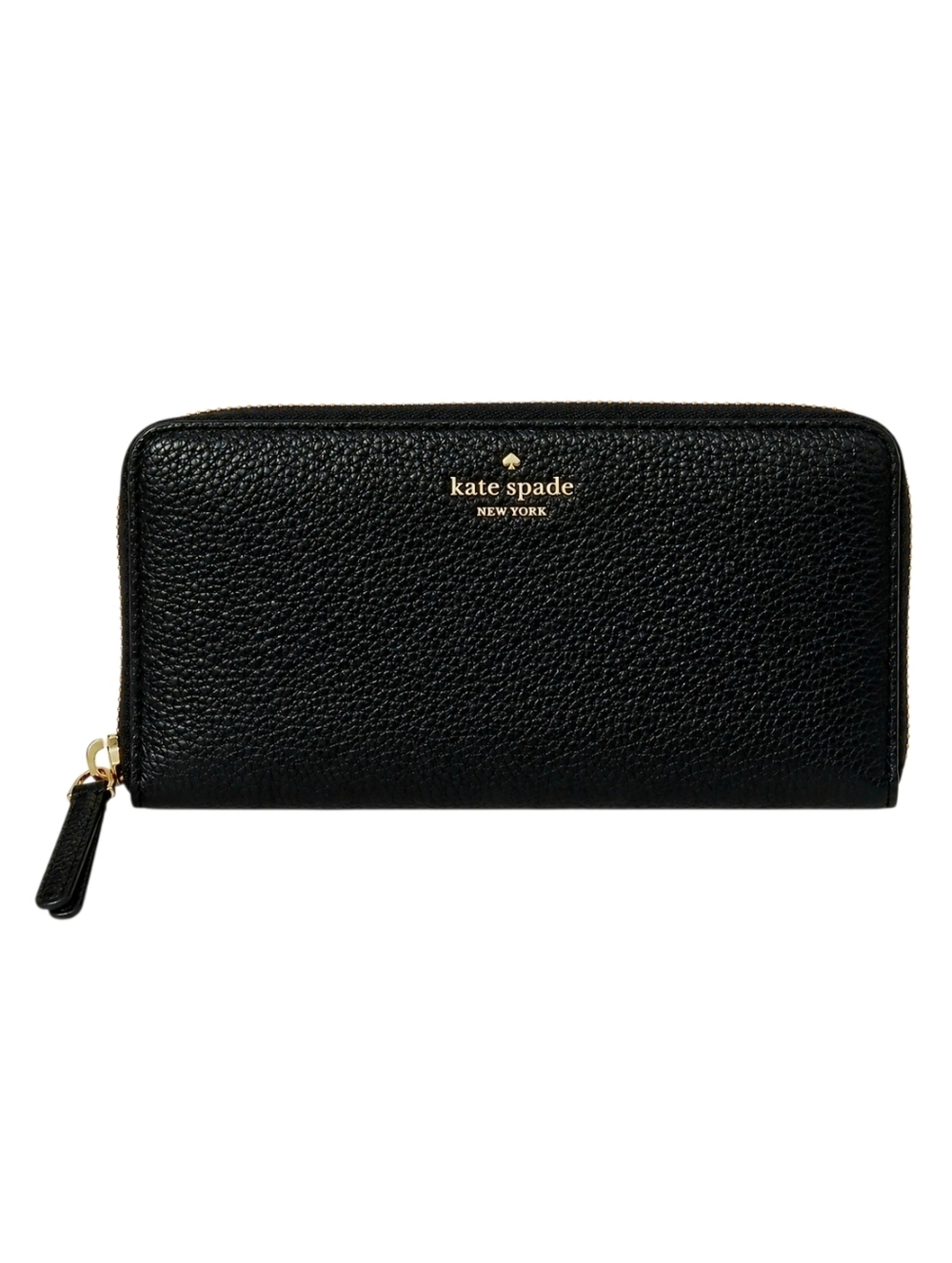 Kate Spade Black Pebbled Leather Gold Zip Around Wallet Large Continental EUC
